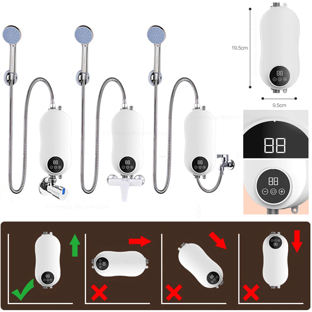Mini 4500W Instant Tankless Electric Hot Water Heater Baie Bucătărie Instant Heating Robinet Cerere Încălzitor de apă cu LED-uri Ștecăr UE_voghion.com
