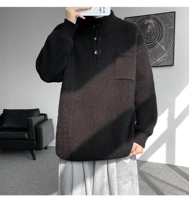 2023 Autumn Winter New 8Xl-M Extra Large Standing Neck Sweater Long Sleeved Sweater Casual Fashion Korean Button Pullover Top