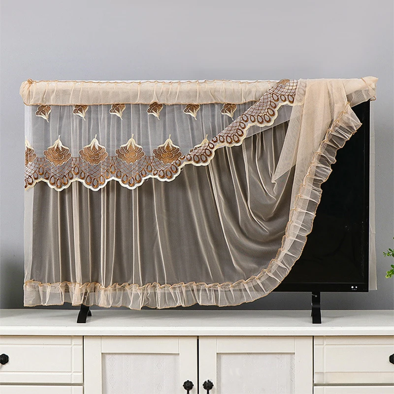 TV Screen Monitor Protector Cover 55/60/65/70/75inch Television LCD Protector Lace Embroidery Dust Cover Home Decorations