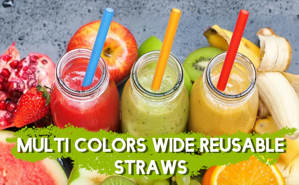 Description Picture 2 of item[Angled Tips],8 PCs Reusable Boba Straws and Smoothie Straws, Multi Colors, Jumbo Wide Reusable Straws, BPA Free, Food-Grade