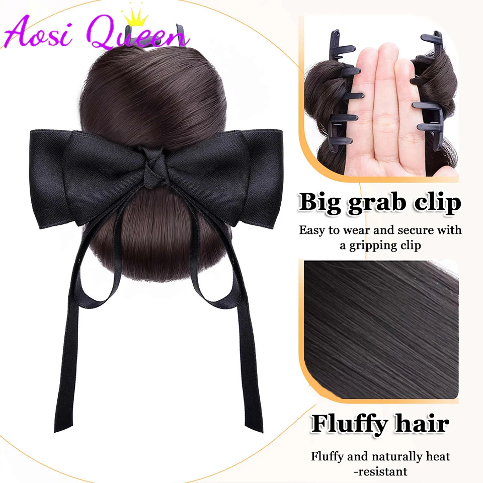 AOSIQUEEN 합성 마루코 헤드 가발 클로 클립 꽃봉오리 머리 나비 매듭 코일 헤어 세트 가짜 헤어 링
