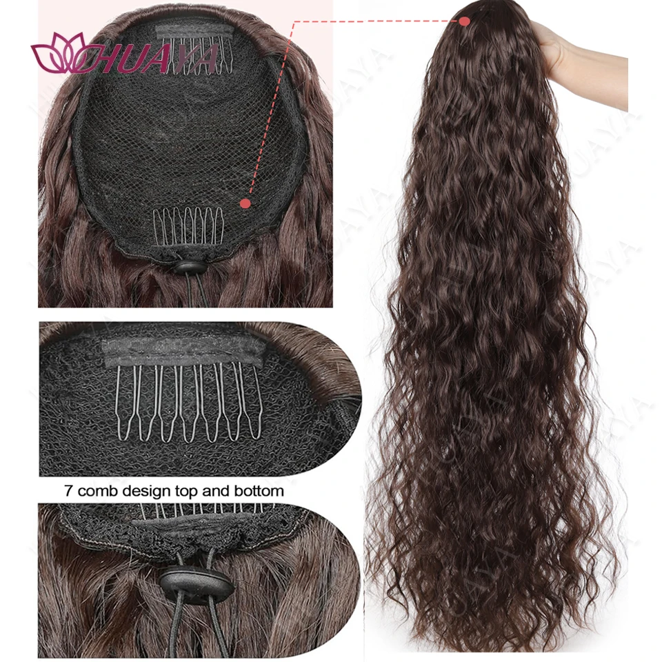 36Inch Wavy Curly Ponytail Extensions Synthetic  Drawstring Ponytail For Women  Ponytail Hair Natural Black/Brown/Gold Hairpiece