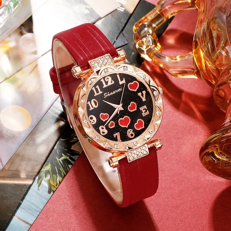 5Pcs Set Fashion Heart Bracelet Set Ladies Elegant Dress Clock Luxury Casual Simple Watches for Women Montre Femme 3