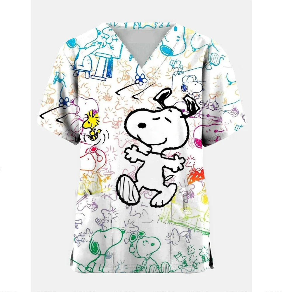 Snoopy cartoon print ​medical uniforms women Nurse Accessories Clinical Uniform Dentist work blouse vet spa Scrub Tops ﻿ 3