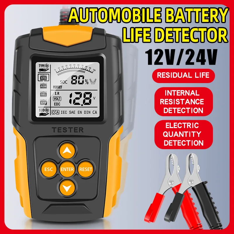 

12V 24V Car Battery Tester LCD Orange Analyzer Charger Diagnostic Tool Gel AGM WET CA SLA Batterie CCA IR SOH Measurement