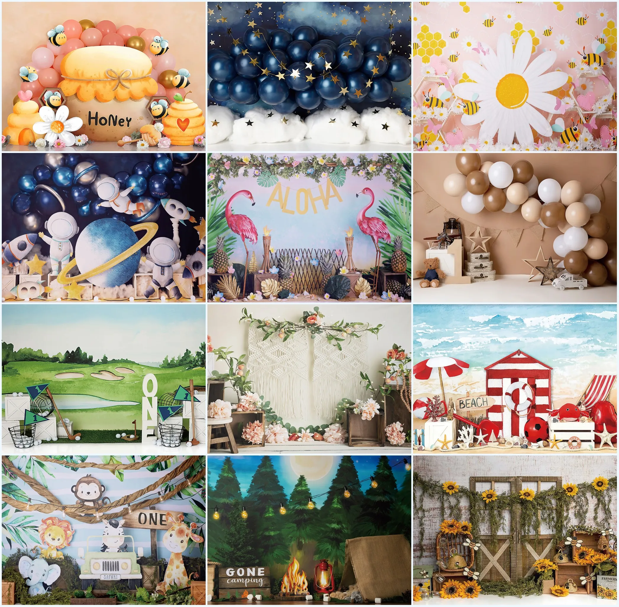 

Mehofond Photography Background Bee Camping Jungle Beach Child Portrait Photo Backdrop Boy and Girl Cake Smash Party Decoration