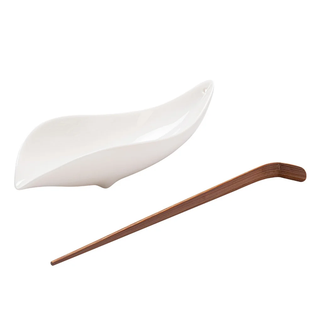 2Pcs Wooden Teaspoon Elegant Teaspoon Tea Dispenser Ceramic Tea leaves
