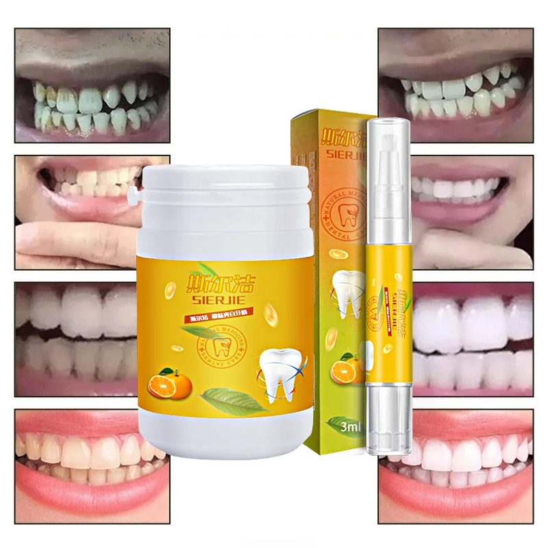 Whitening Tooth Powder + Whitening Tooth Pen Package Removing Tobacco Stains Tea Stains Fresh Breath Oral Hygiene Dental Care
