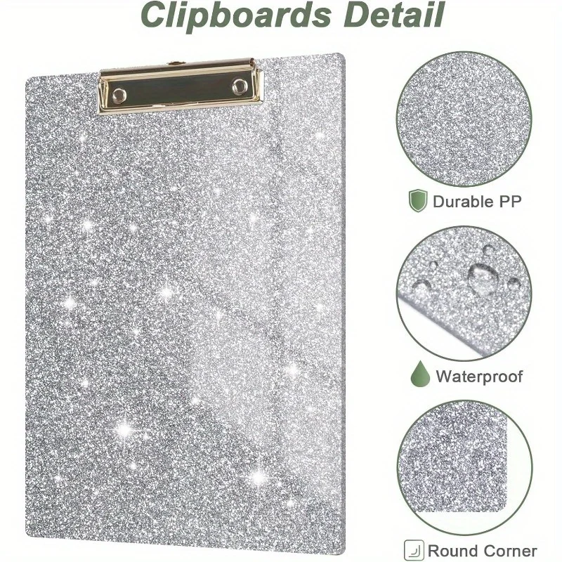 A6 Acrylic Clipboards Glitter Clipboard with Gold Clip Designed for Classroom School Doctor Office Sparkly Clipboards 4