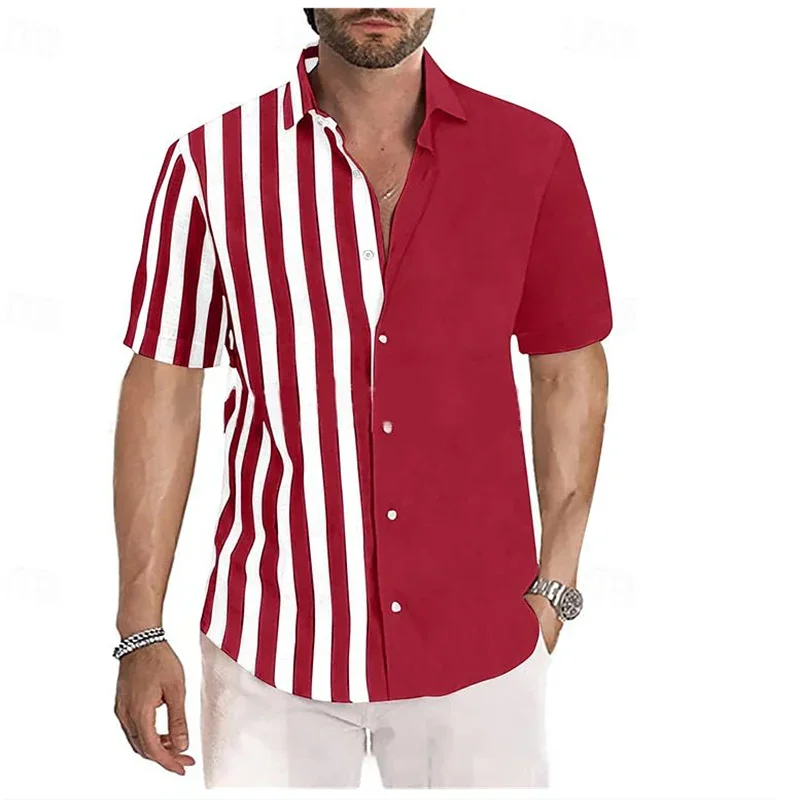 Men's Shirt Summer Oversized 5XL Beach Shirt Short Sleeve Color Block Striped Lapel Hawaiian Resort Clothing Fashion Casual 2024 men s shirt gradient pattern lapel outdoor street short sleeve printed clothing fashion designer casual soft oversized shirt 5xl