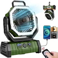 Cordless Camping Fan Rechargeable, 20000mAh Battery Powered Fan with Remote, Battery Operated Fan with LED Light Hanging Hook 1