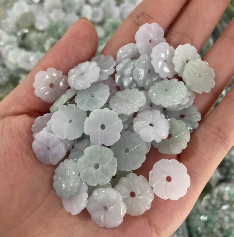 

5PC Natural Jade Emerald 15mm Flower Pendant Accessories DIY Bangle Necklace Charm Jewellery Fashion Hand-Carved Amulet