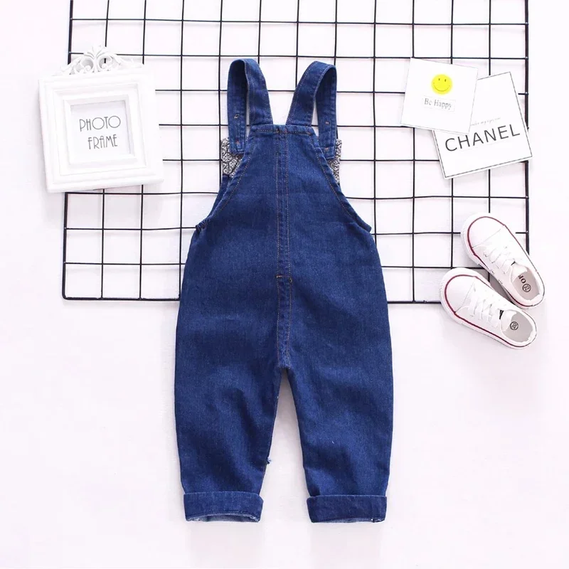 DIIMUU Toddler Baby Overalls Kids Clothing Boys Girls Denim Jumpsuits Casual Bear Patchwork Jeans Pants Infant Bebe Trousers