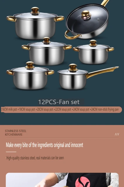 12 Pieces Of Stainless Steel Cookware Set 6 Kinds Of Kitchen Pot  Combination Frying Pan Soup Pot Milk Pot Kettle Set Pot Gift - AliExpress