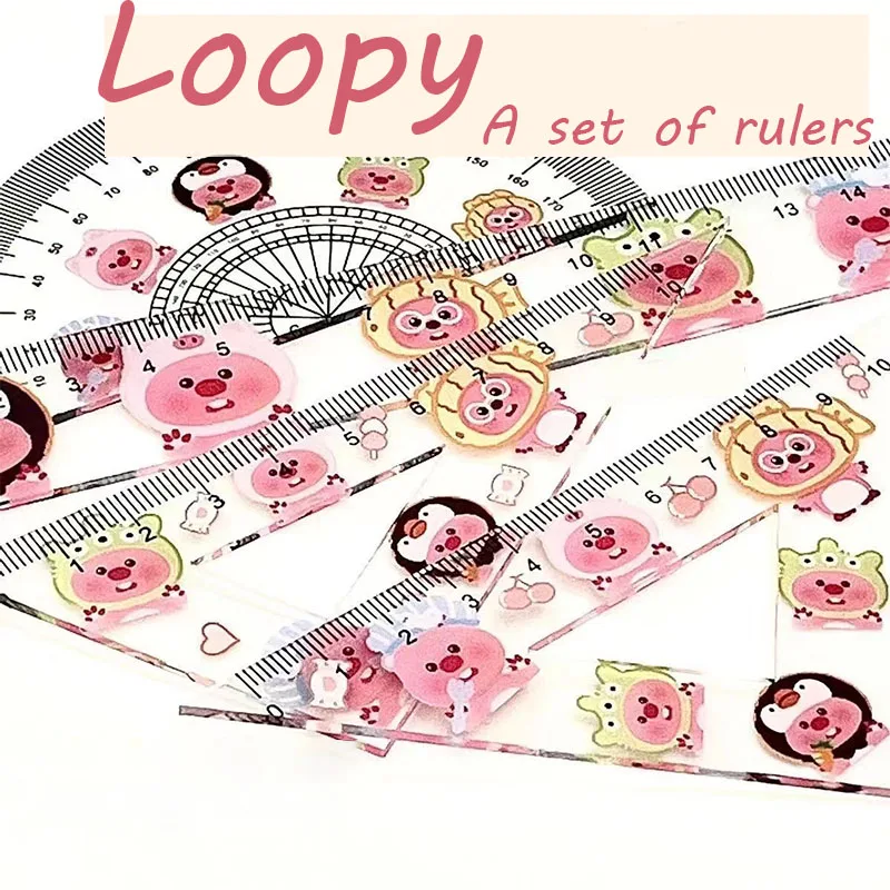 

Kawaii Cute Loopy A Set of Rulers Straight Edge and Triangular Ruler Semicircle Instrument Ins Study Cute Girl Gift For Children