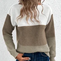 Women's Contrast Color Long Sleeve Round Neck Sweaters Female Stitching 2024 Fall Jumpers Lady Casual Warm Comfortable Pullover - Image 5