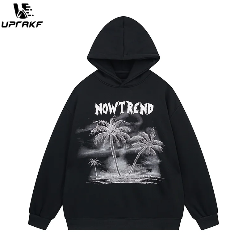 UPRAKF Coconut Tree Graphic Hoodie Streetwear High Quality Hip Hop Fashion Casual Tops Pullovers Long Sleeve Autumn
