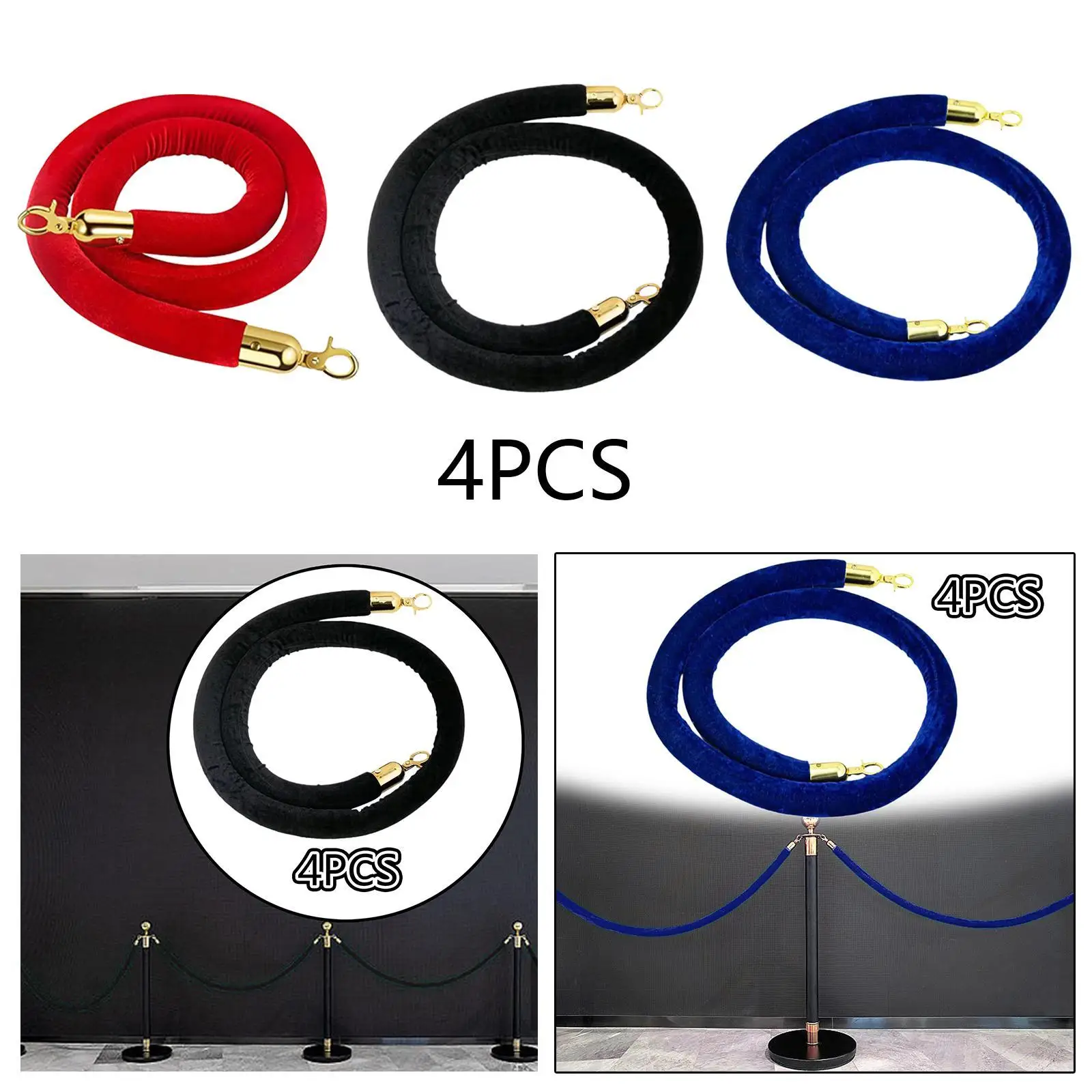 Velvet Stanchion Rope Accessories Post Ropes Sturdy Multifunctional Crowd Control Security Barriers For Trade Shows 4 Pieces retractable queue barrier