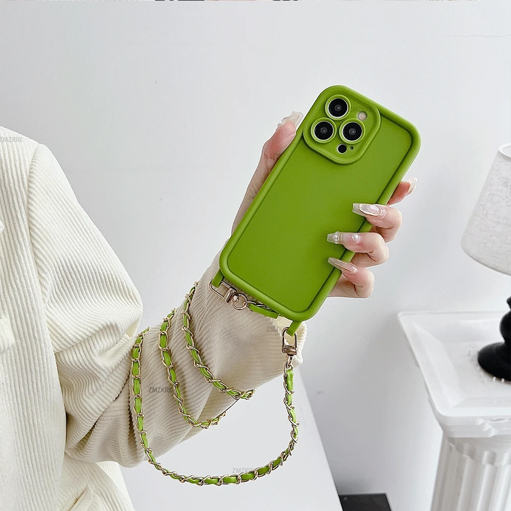 Elegant Crossbody Lanyard Necklace Leather Chain Silicone Phone Case Cover