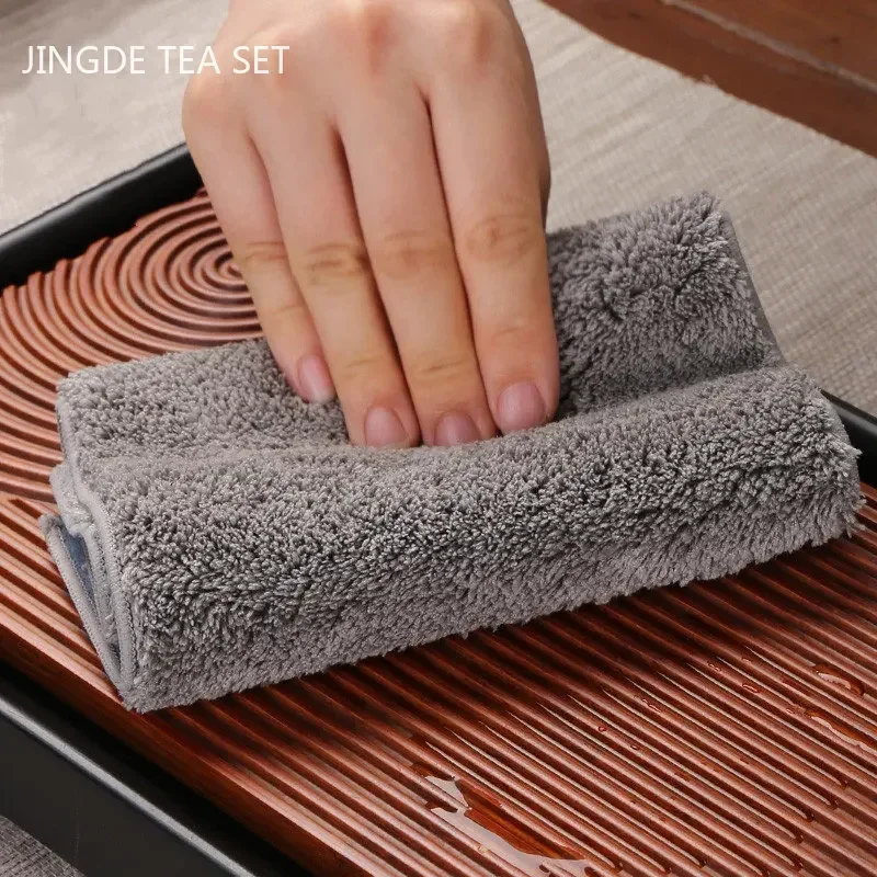 Painted Lotus Zen Tea Towel Upscale Tea Set Absorbent Towel Thickened Plush Cloth Tea Table Cleaning Rag Teapot Pad Accessories