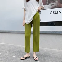 2025 Summer Pregnant Women Wide-legged Pants Pleated Straight Leisure Wear Solid Color High Waist Maternity Chiffon Trousers 1
