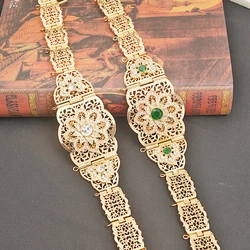 Classic Abaya Metal Chain Belt French Women's Waist Chain Moroccan Women's Wedding Belt Gold Color Red Emerald Waist Chain