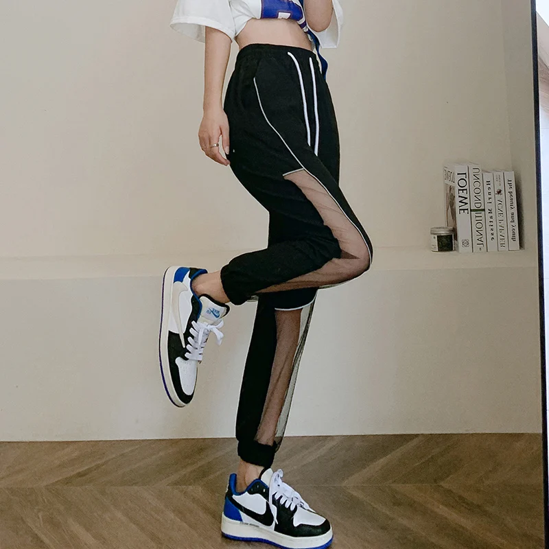 Spring Autumn Women's Summer Elastic High Waist Solid Drawstring Pockets Mesh Casual Sports Tied Lantern Trousers Vintage Pants men sports short sleeve mesh breathable casual fashion set running fitness basketball t shirts shorts set two piece tracksuits