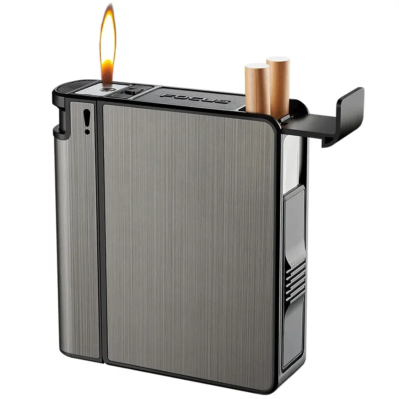 

New Focus Men's 20 Pack Removable Modular Automatic Cigarette Box Metal Lighter