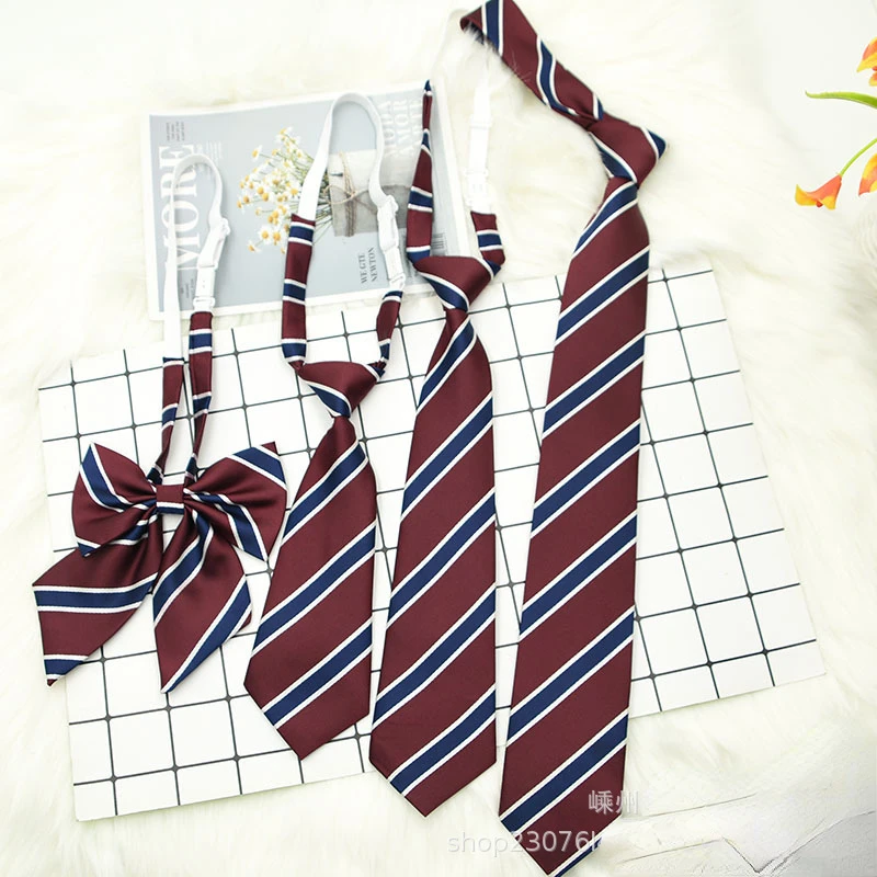 JK Ties Woven Necktie For Men Women Adult Polyester Striped Neckties Uniform College Suit Neckwear Collar Young Girls Trendy Cravat Lazy Tie