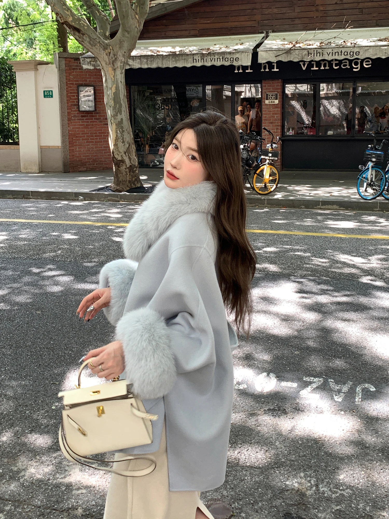 

Double-Faced Woolen Goods Three-Quarter Coat Autumn and Winter Cashmere Cape Coat for Women