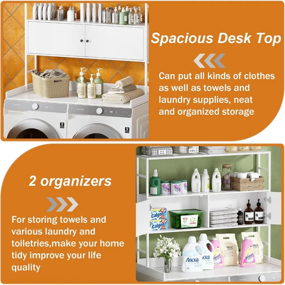 Washer Dryer Countertop,3-Tier Washer and Dryer Covers,Wood Over Washer and Dryer Countertop Shelves for Laundry Organization 6