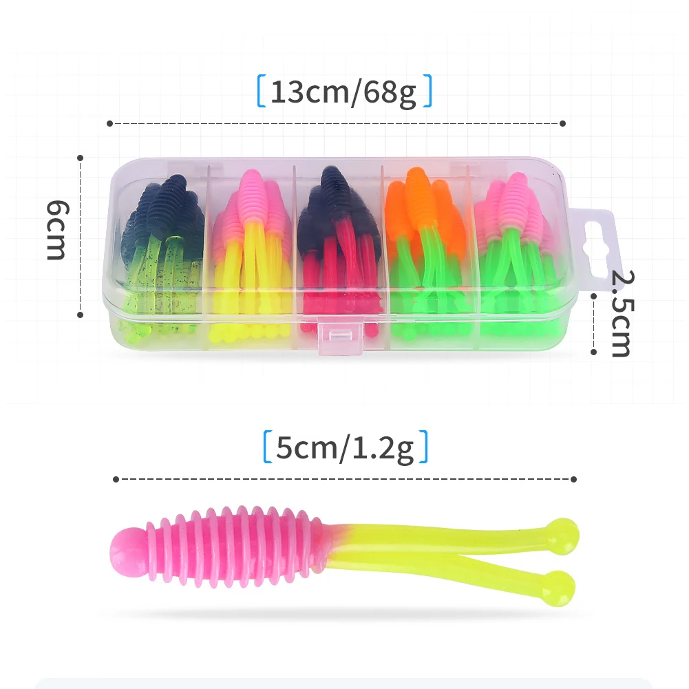 30pcs Soft Fishing Lures 50mm 1.2g Artificial Bait Wobbler Fishing Baits for Saltwater and Freshwater Bass Crappie Walleye