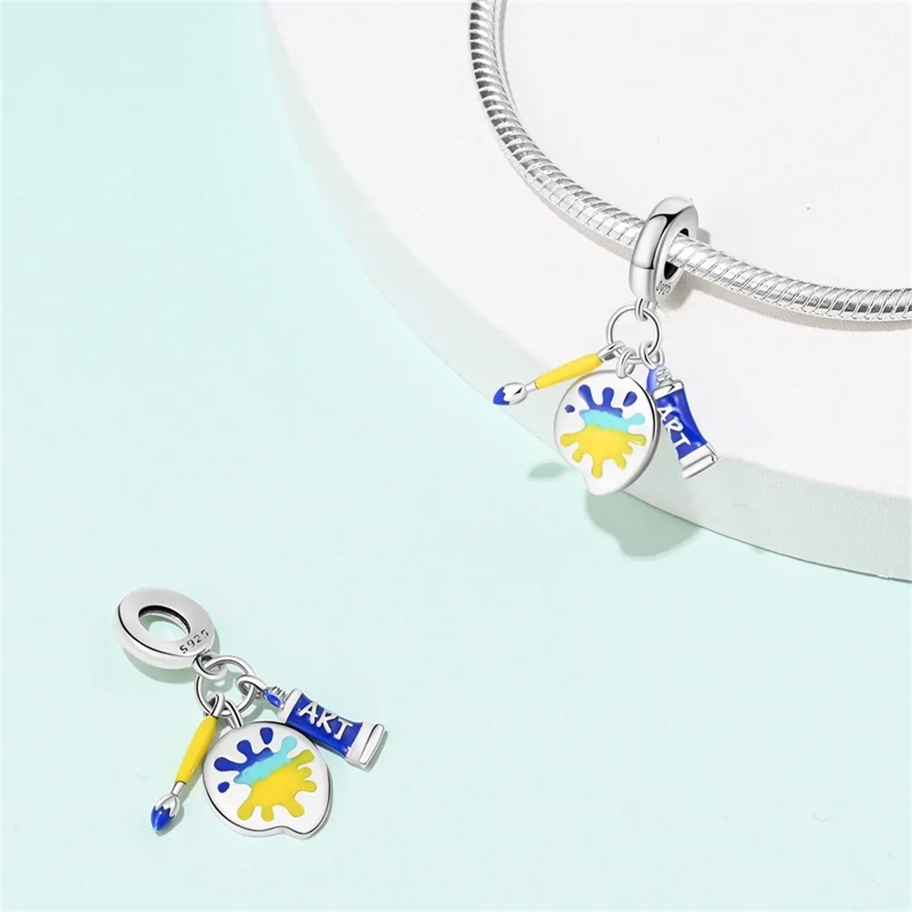 Art Series Painter Charms Brush Pigment Color palette Bead Fit Diy Original Bracelets Charms Lucky Jewelry Gifts Diy Accessories