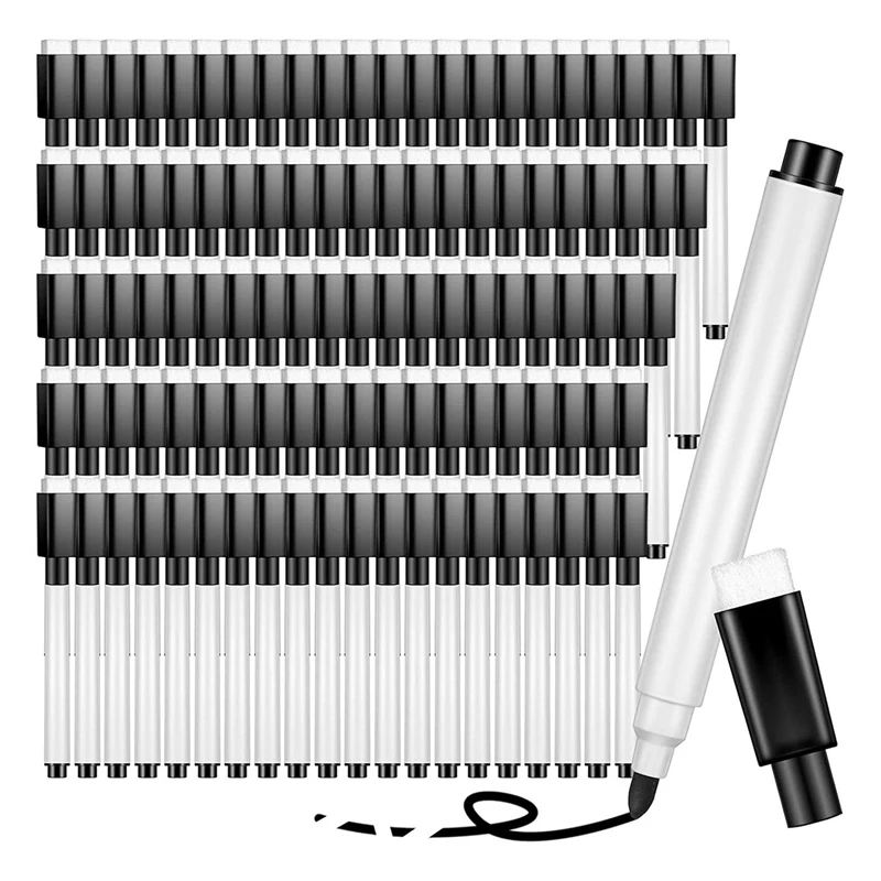 

100 шт. маркеры для сухого стирания, черные маркеры для сухого стирания на белой доске с резиновой крышкой, маркеры для сухого стирания с тонким наконечником