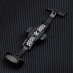 Stainless Steel Polished Butterfly Buckle Watch Strap with Metal Clasp (Black - 14mm)