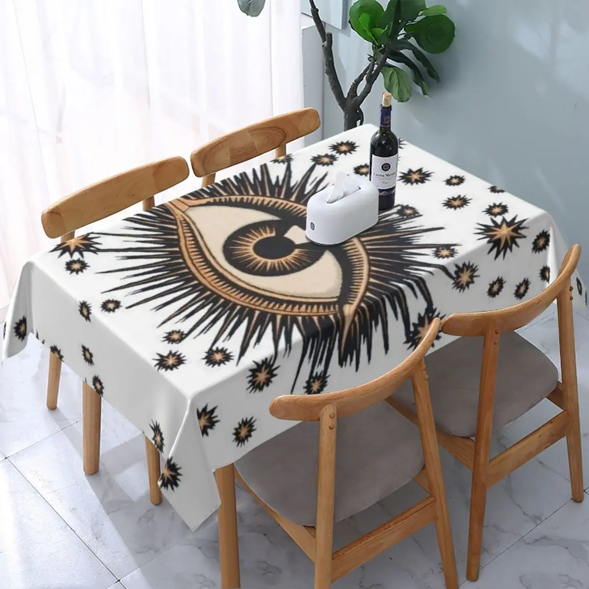 

Vintage Mystic Eye Tablecloth Rectangular Elastic Waterproof Spiritual Amulet Table Cloth Cover for Party