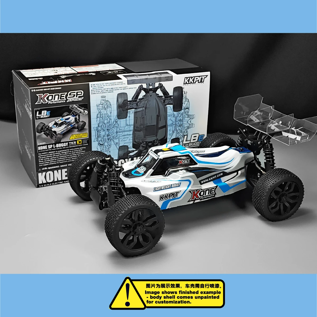 Vue de côté du Crawler Buggy RC 4x4 1/10 tout terrain électrique, avec ses pneus crantés et sa suspension renforcée.