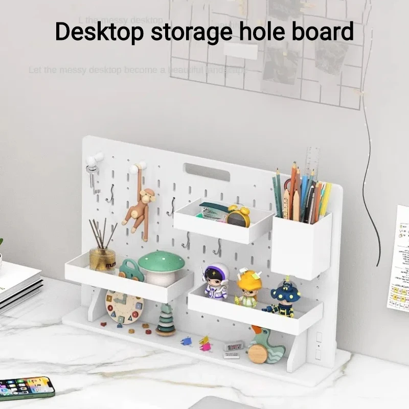 

Hole Board Desktop Storage Rack Wall Shelf Organizer Office Workstation Decoration Punch-Free Plastic Board Desk Display Rack