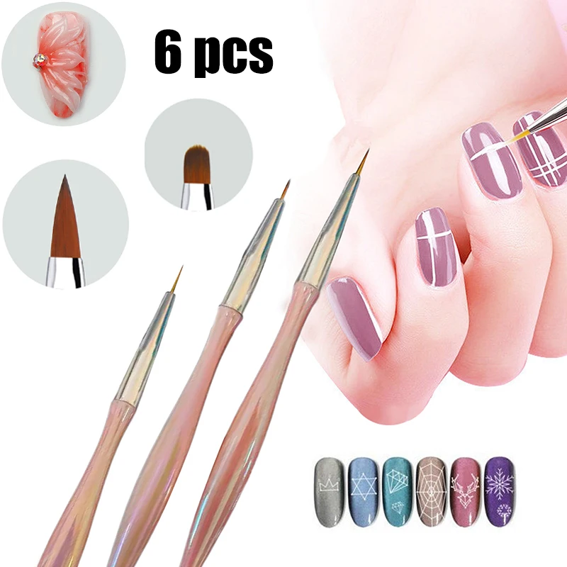 6PCS/PACK UV Gel Nail Brush DIY Painting Pen Manicure Acrylic Drawing Brush For Nail Art Design Nails Tip Display Painting Tool