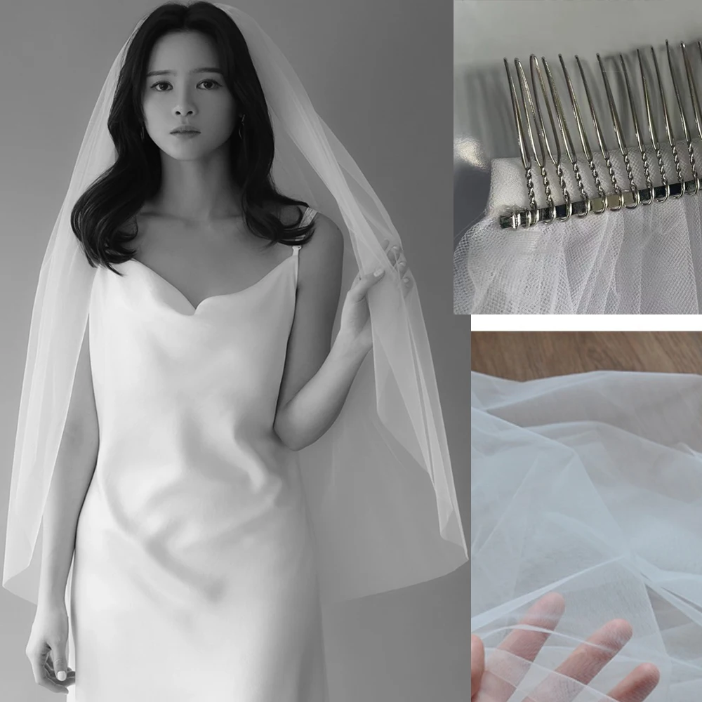 Short Tulle Wedding Veil with Comb 90cm Length Customized for Bride Wedding Accessories