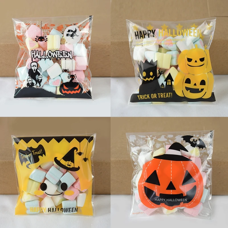 

50/100pcs Halloween Candy Bag Decoration Pumpkin Ghost Printed Biscuit Snack Cookie Bags Gift Pacakging Happy Halloween Supplies