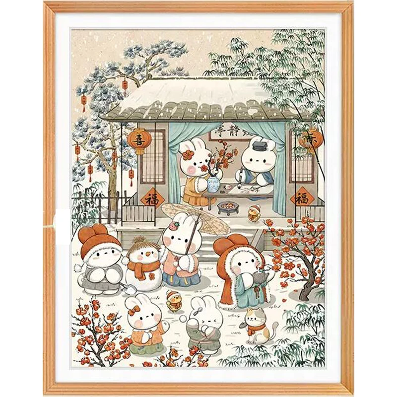 Winter Snow Rabbits Needlework DIY 11CT Cross Stitch Set Full Embroidery Kit Printed Cross-stitch Gift Home Wall Decor