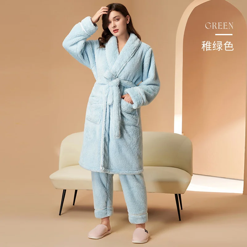 Men's Winter Bathrobe Long Sleeve Warm Turn Down Collar Man Fluffy Bath Robe With Sashes Solid Fleece Dressing Gown For Male