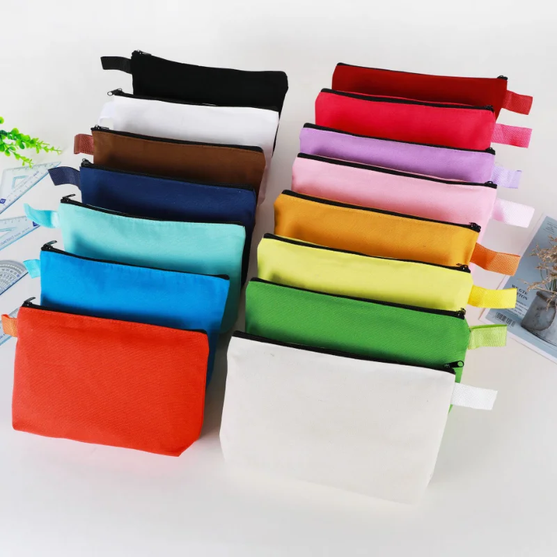 Colorful Canvas Pencil Bag Coin Organizer Zipper Cosmetic Bag Stationery Storage Pouch Girls Makeup Brushes Lipsticks Bags cosmetic bag coin purse coin wallet change bag