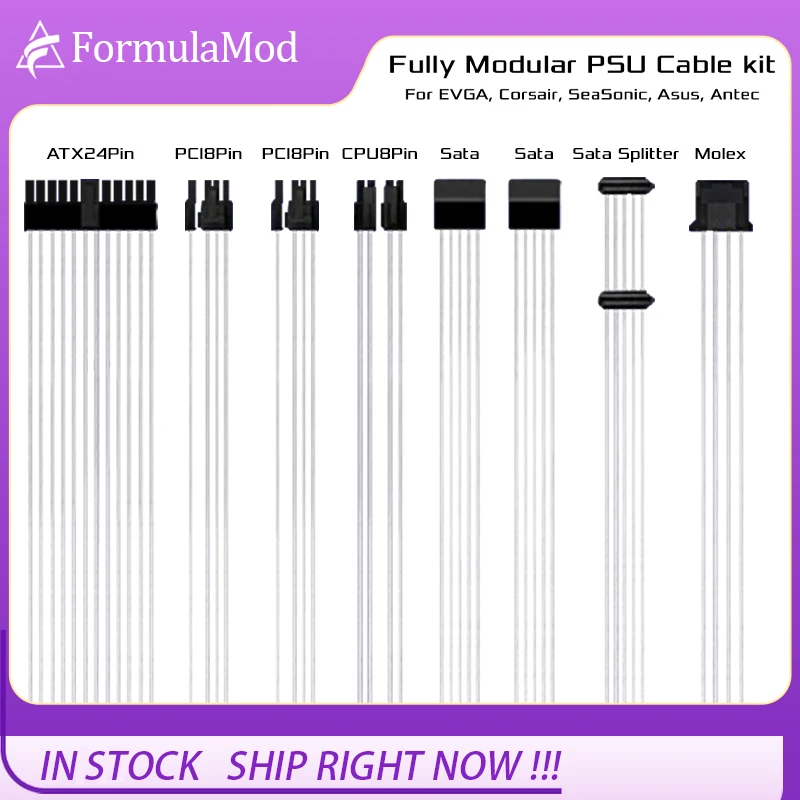 FormulaMod Fm-DYXZ, Vollständig Modulare NETZTEIL Kabel Kit, 18AWG Silber Überzogen, Kit Für EVGA, corsair, SeaSonic, Asus, Antec Modulare NETZTEIL
