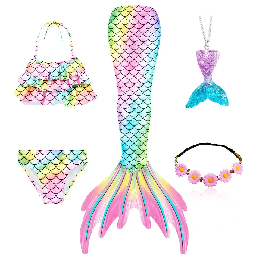Kids The Little Mermaid Tails Girls Children's Mermaid Tails Swimsuit Bikini Halloween Costume Add Monofin for Swimming