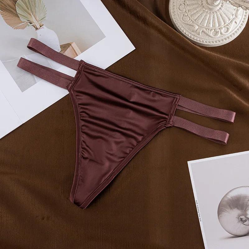 Women Girl Sexy Ice Silk Thong Low-waist Solid Color Thin Belt Soft Comfort Satin Briefs Female Lingerie Underpants Panties