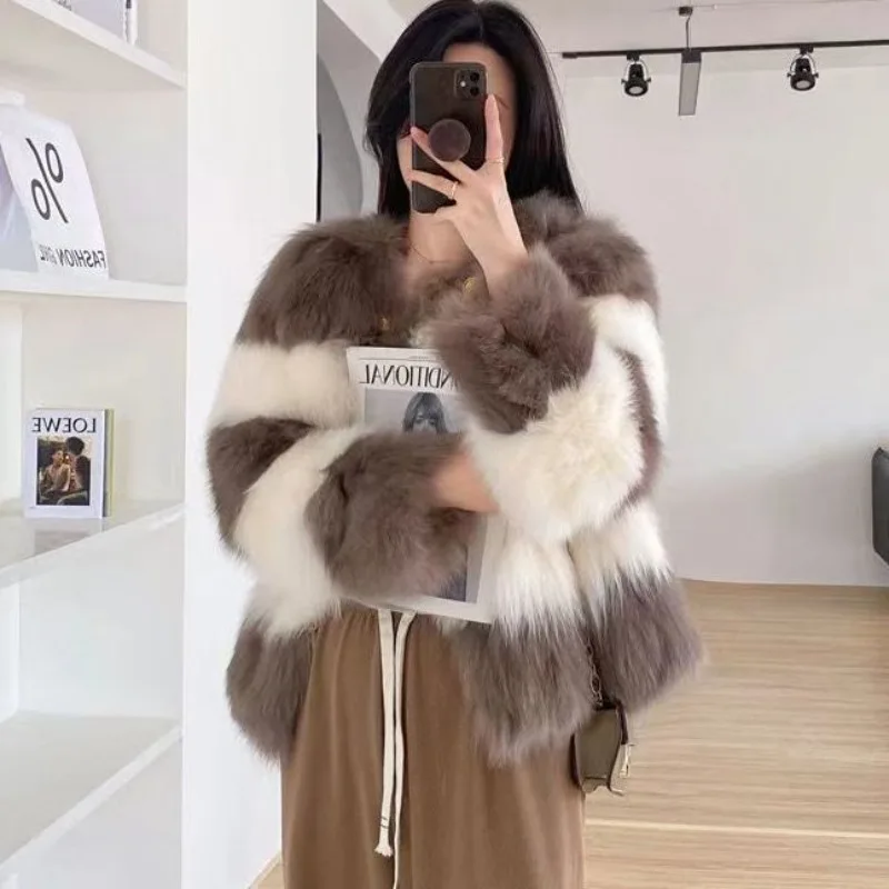 

2023 Autumn and Winter New Fur Coat Women's Jacket Fashion Fox Hair Splice Top
