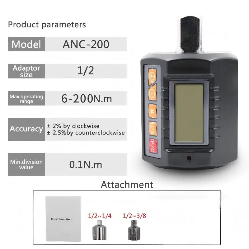 ANC 3-Piece Set Adapter Digital Torque Meter Torque Display Head Bike Set Car Repair Bicycle Tester