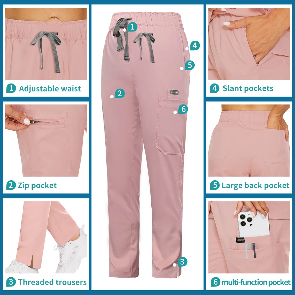 Solid Women Nurse Uniforms Scrubs Multi Function Pockets Surgery Pants Nursing Working Medical Uniform Bottoms Nurse Accessories